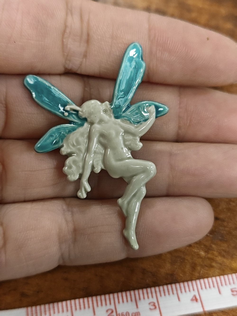 VINTAGE Hand-Painted Teal and Cream Fairy Accent - Home Accents